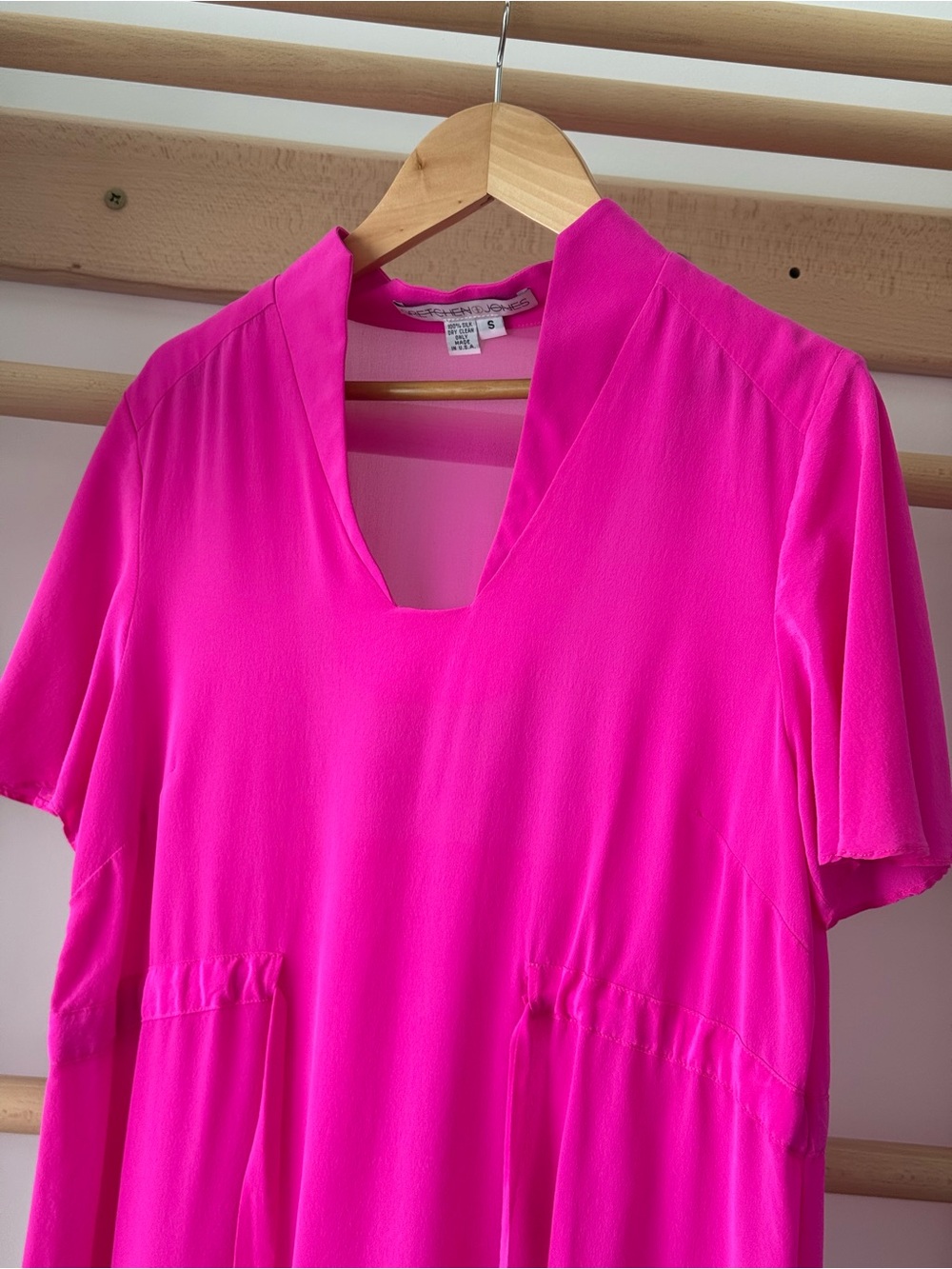 Gretchen Jones 100% Silk Hot Pink High-Low Tunic Dress Sz S USA Made - Picture 2 of 5